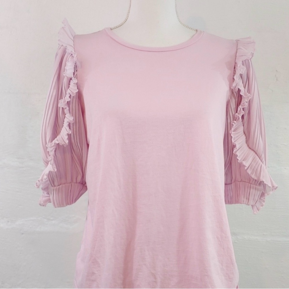 Express Light Pink Blouse with Ruffle Sleeves - Picture 3 of 8